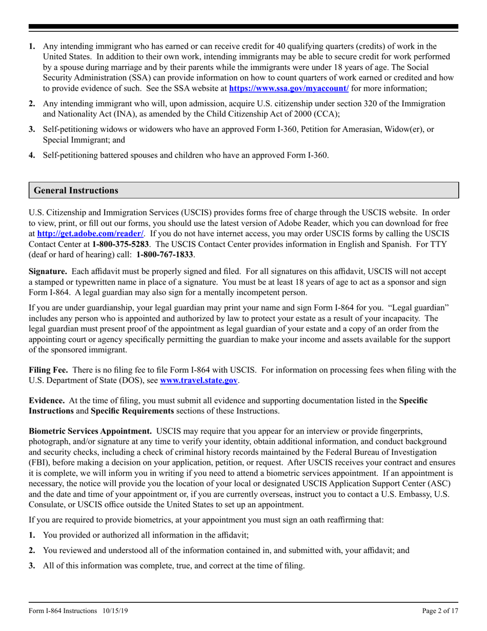 Instructions for USCIS Form I-864 Affidavit of Support Under Section 213a of the Ina, Page 2