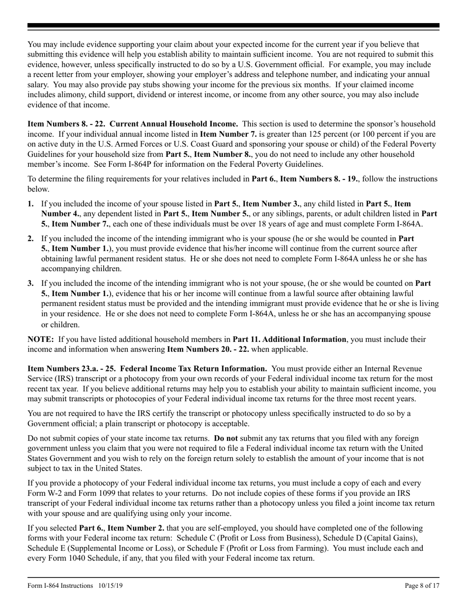 Instructions for USCIS Form I-864 Affidavit of Support Under Section 213a of the Ina, Page 8