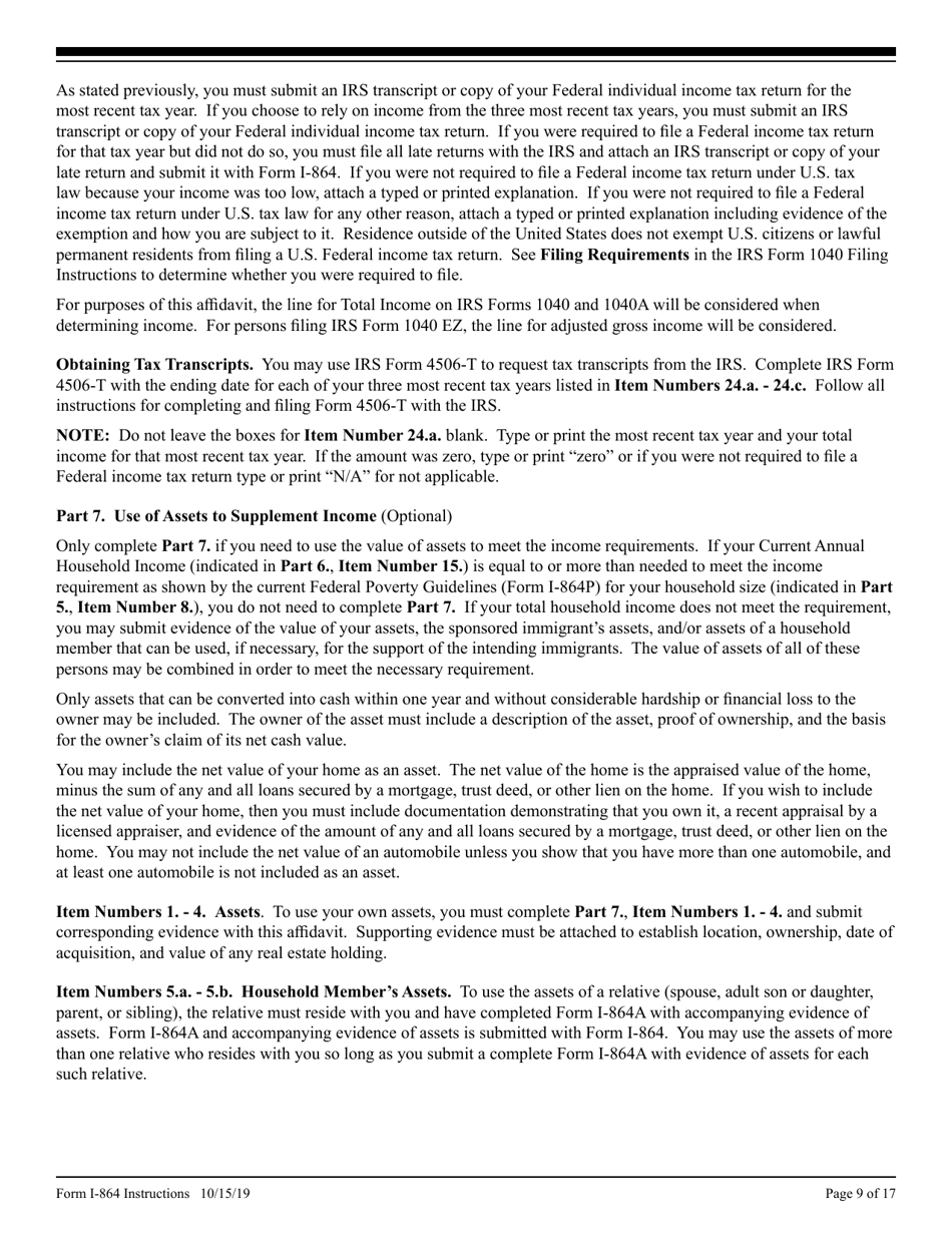 Instructions for USCIS Form I-864 Affidavit of Support Under Section 213a of the Ina, Page 9