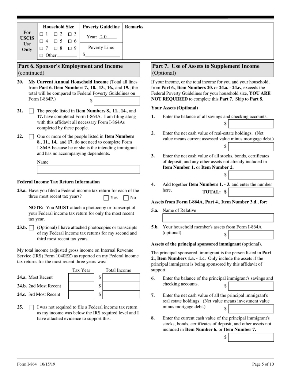 USCIS Form I-864 Affidavit of Support Under Section 213a of the Ina, Page 5