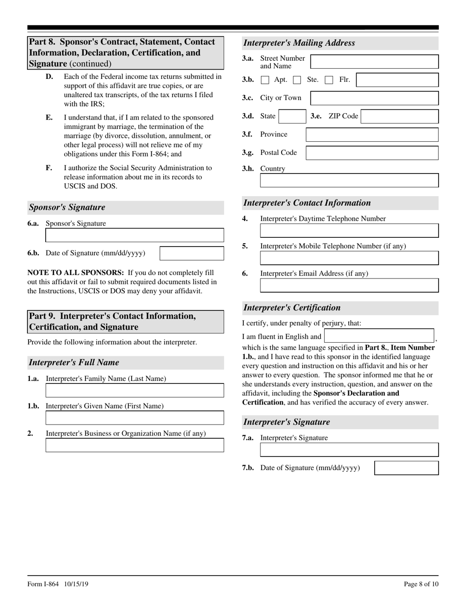 USCIS Form I-864 Affidavit of Support Under Section 213a of the Ina, Page 8