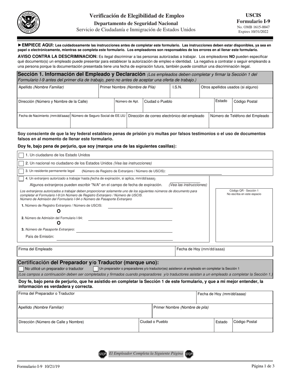 USCIS Formulario I9 Fill Out, Sign Online and Download Fillable PDF