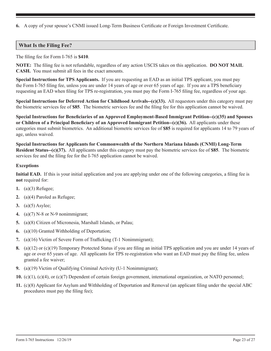 Instructions for USCIS Form I-765 Application for Employment Authorization, Page 23