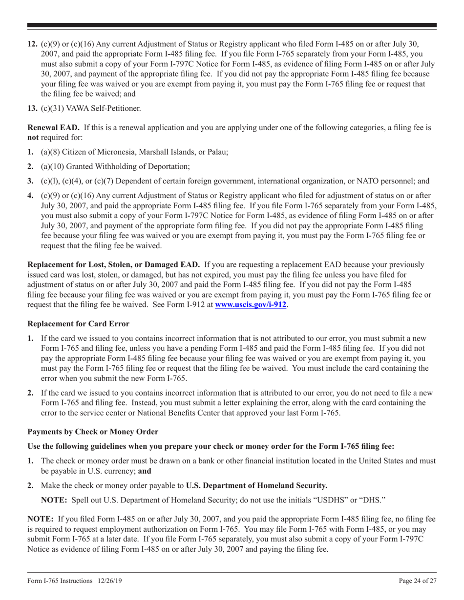 Instructions for USCIS Form I-765 Application for Employment Authorization, Page 24
