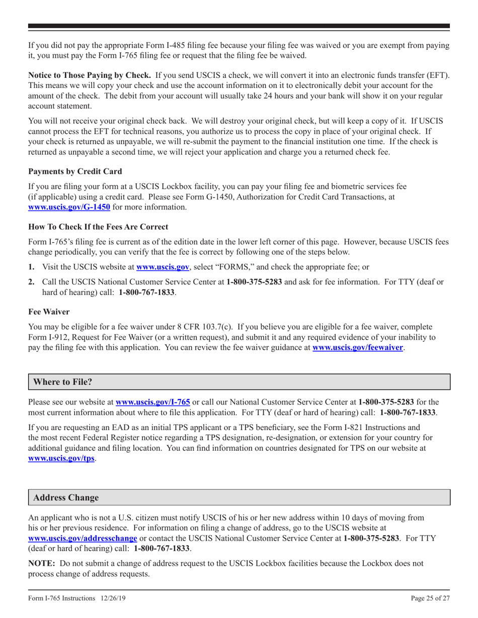 Instructions for USCIS Form I-765 Application for Employment Authorization, Page 25