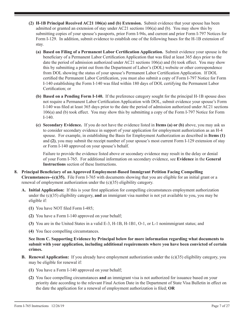 Instructions for USCIS Form I-765 Application for Employment Authorization, Page 7