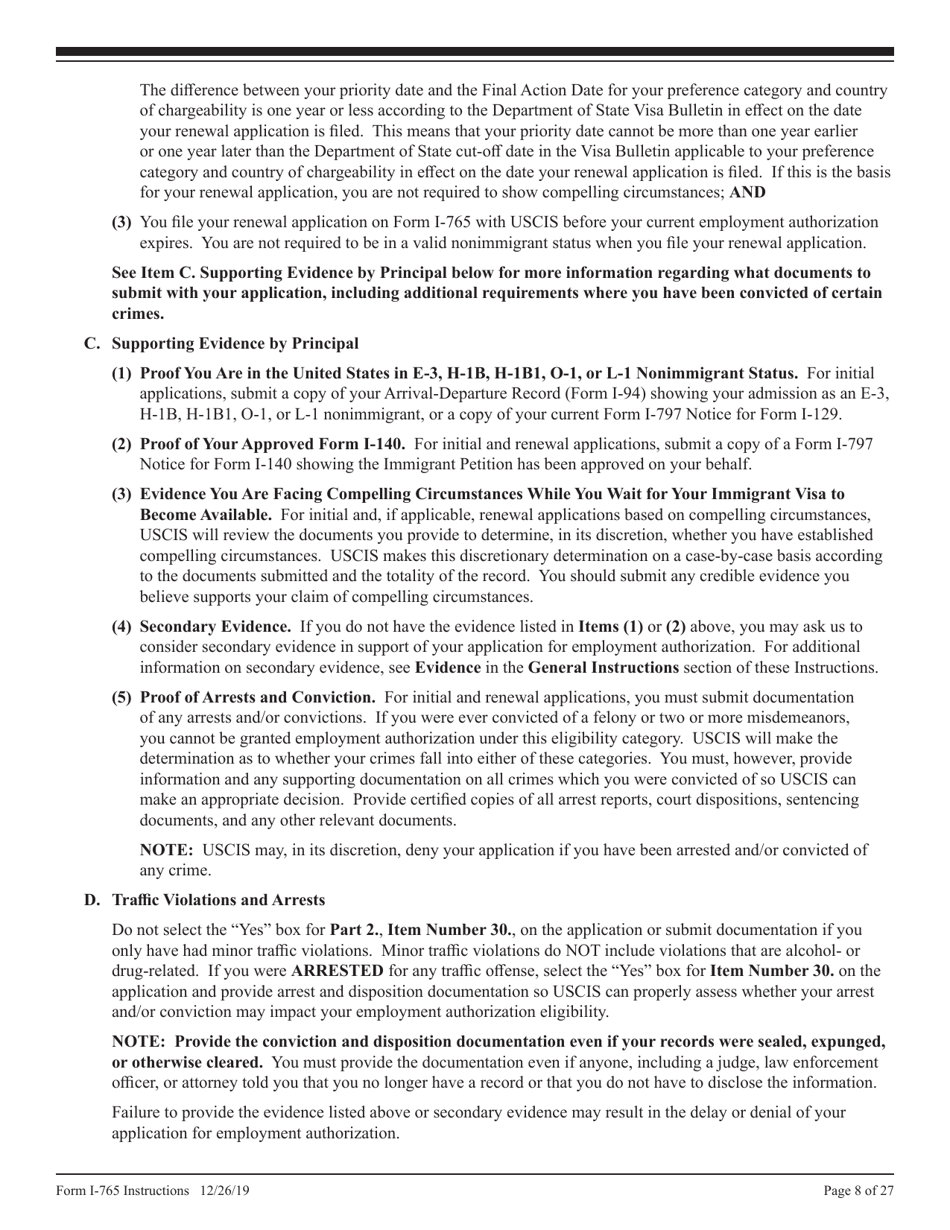 Instructions for USCIS Form I-765 Application for Employment Authorization, Page 8
