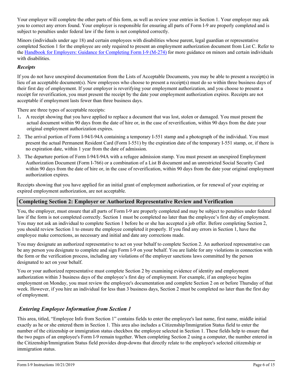 Download Instructions for USCIS Form I9 Employment Eligibility