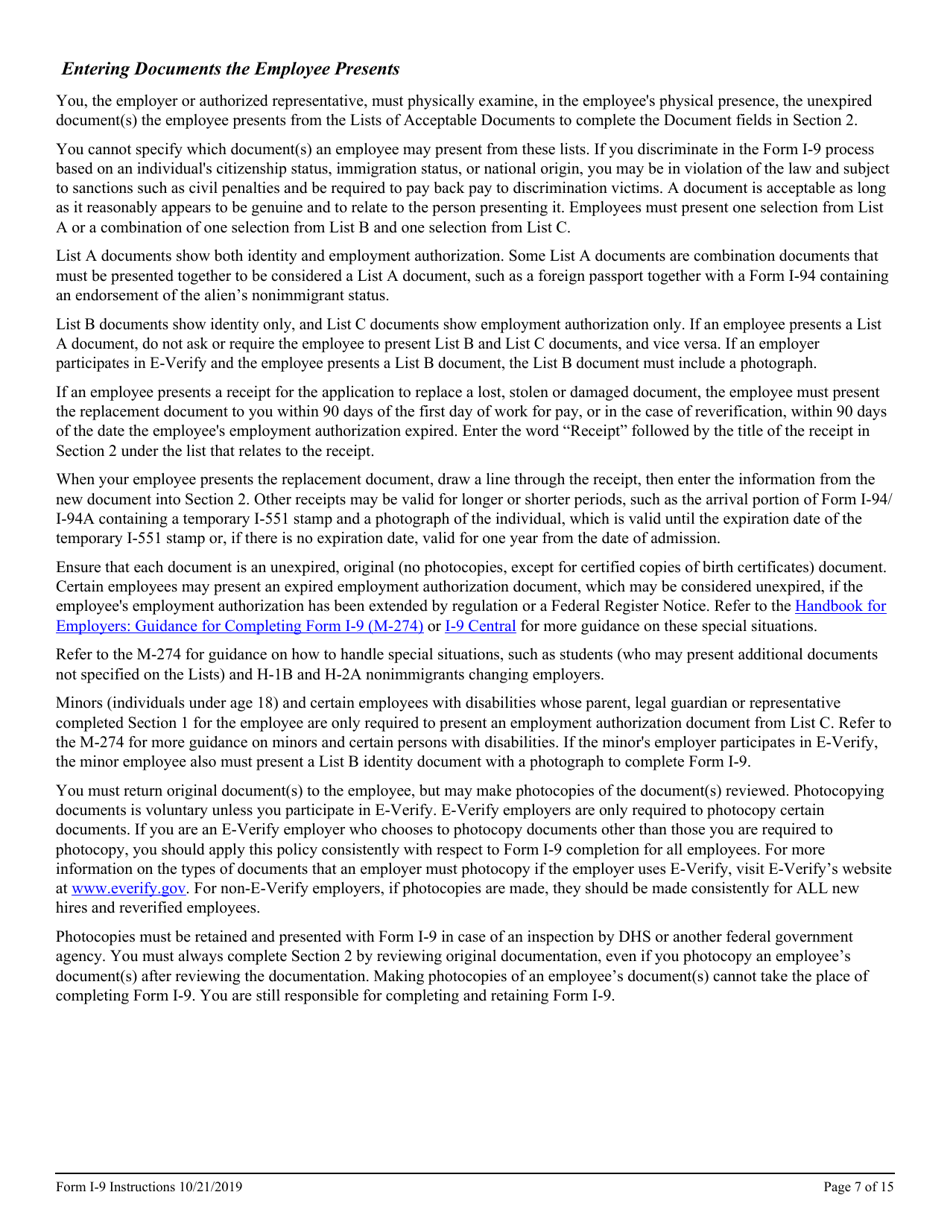 Instructions for USCIS Form I-9 Employment Eligibility Verification, Page 7