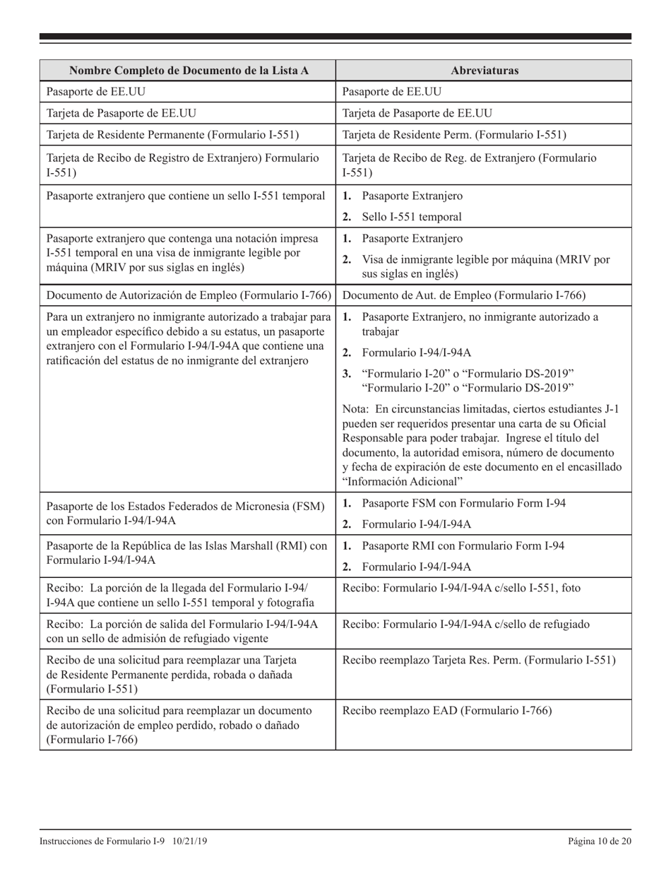 Instrucciones para USCIS Formulario I-9 Verificacion De Elegibilidad De Empleo (Spanish), Page 10