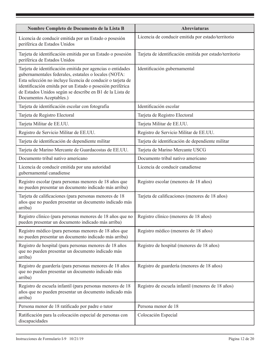 Instrucciones para USCIS Formulario I-9 Verificacion De Elegibilidad De Empleo (Spanish), Page 12