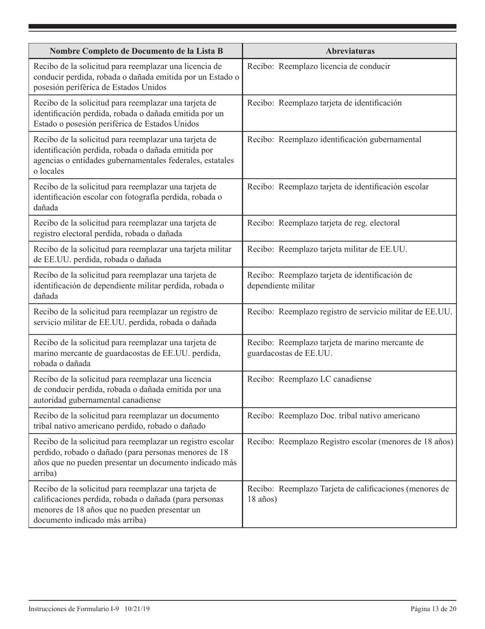 Instrucciones para USCIS Formulario I-9 Verificacion De Elegibilidad De Empleo (Spanish), Page 13