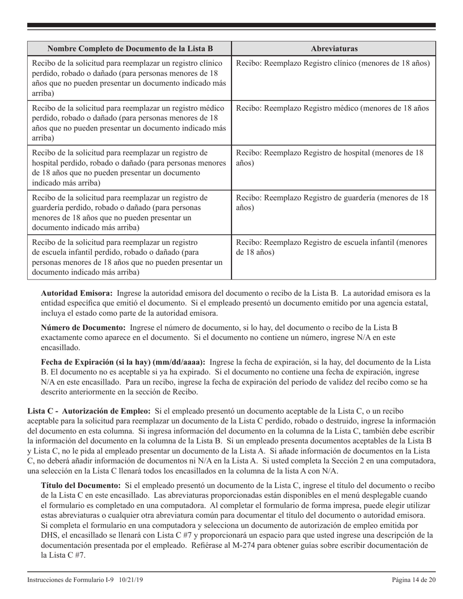 Instrucciones para USCIS Formulario I-9 Verificacion De Elegibilidad De Empleo (Spanish), Page 14