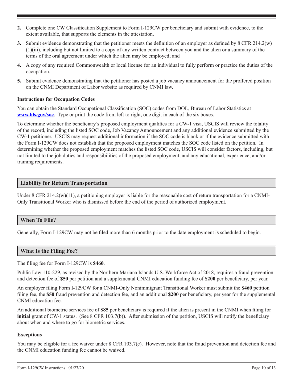 Instructions for USCIS Form I-129CW Petition for a CNMI-Only Nonimmigrant Transitional Worker, Page 10