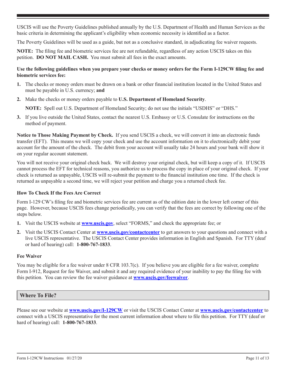 Instructions for USCIS Form I-129CW Petition for a CNMI-Only Nonimmigrant Transitional Worker, Page 11