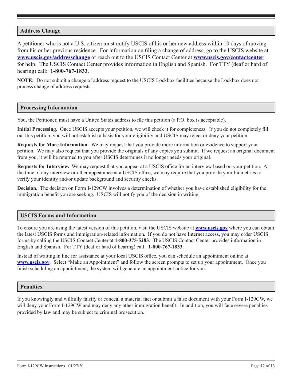 Instructions for USCIS Form I-129CW Petition for a CNMI-Only Nonimmigrant Transitional Worker, Page 12