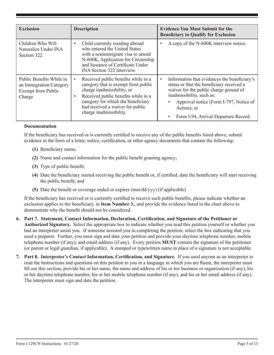 Instructions for USCIS Form I-129CW Petition for a CNMI-Only Nonimmigrant Transitional Worker, Page 5