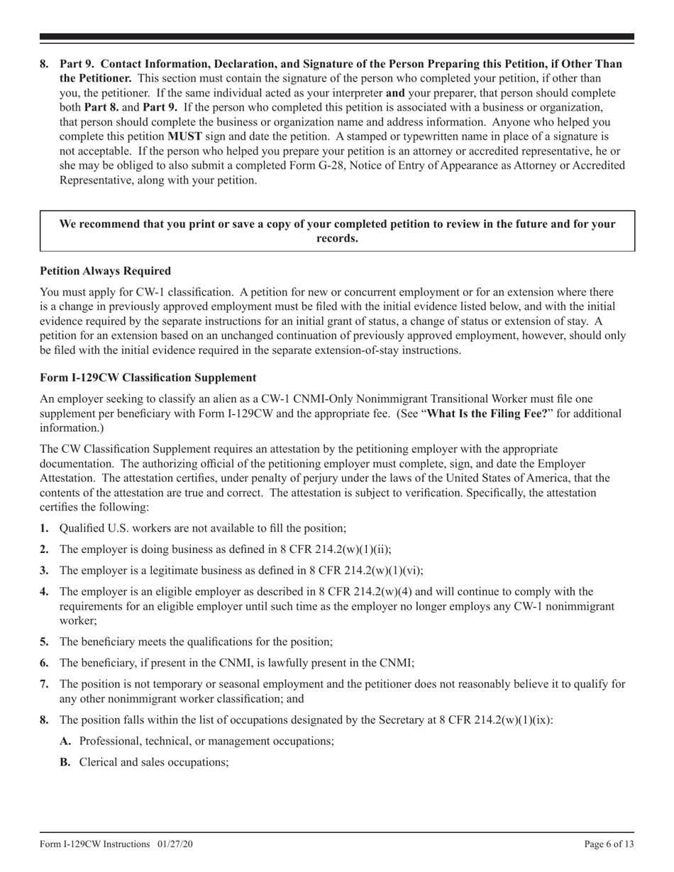Instructions for USCIS Form I-129CW Petition for a CNMI-Only Nonimmigrant Transitional Worker, Page 6