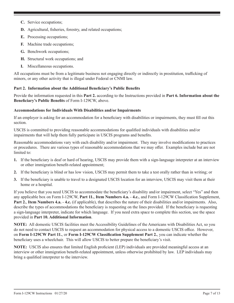 Instructions for USCIS Form I-129CW Petition for a CNMI-Only Nonimmigrant Transitional Worker, Page 7