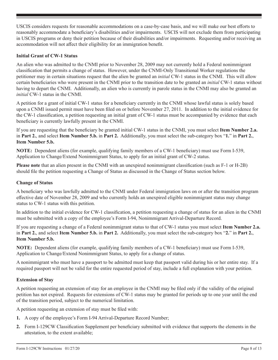Instructions for USCIS Form I-129CW Petition for a CNMI-Only Nonimmigrant Transitional Worker, Page 8