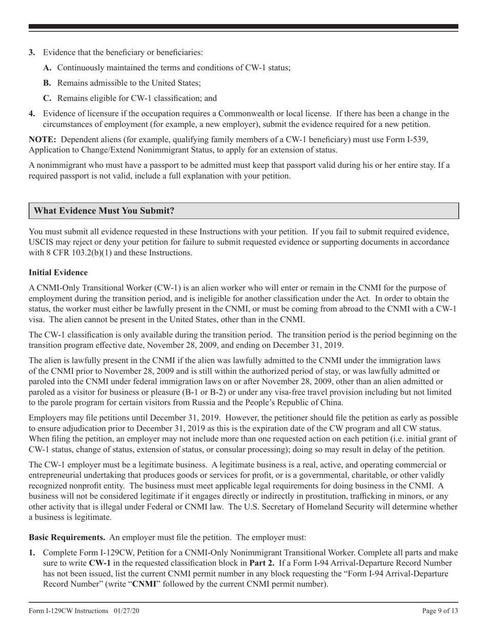 Instructions for USCIS Form I-129CW Petition for a CNMI-Only Nonimmigrant Transitional Worker, Page 9