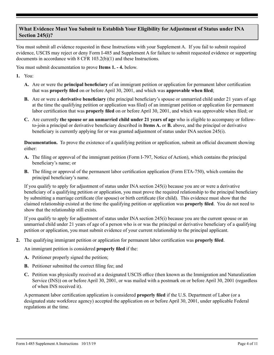 Instructions for USCIS Form I-485 Supplement A Adjustment of Status Under Section 245 (I), Page 4