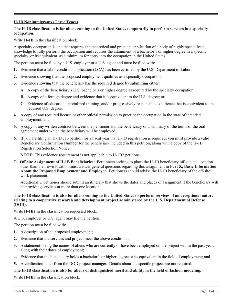 Instructions for USCIS Form I-129 Petition for Nonimmigrant Worker, Page 11