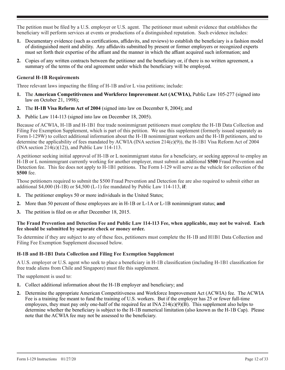 Instructions for USCIS Form I-129 Petition for Nonimmigrant Worker, Page 12