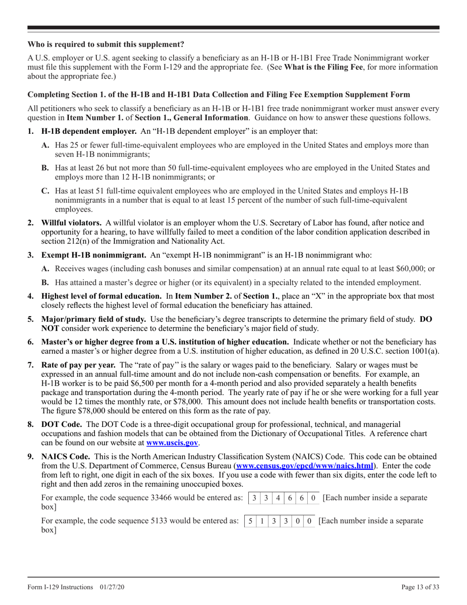 Instructions for USCIS Form I-129 Petition for Nonimmigrant Worker, Page 13
