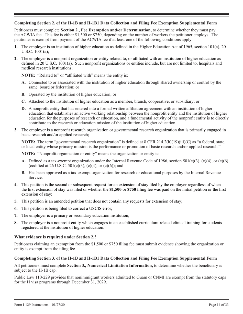 Instructions for USCIS Form I-129 Petition for Nonimmigrant Worker, Page 14