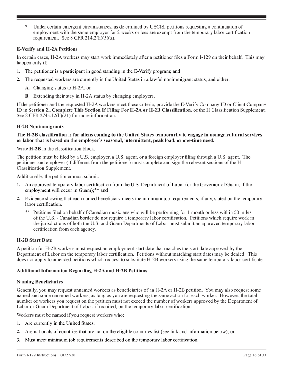 Instructions for USCIS Form I-129 Petition for Nonimmigrant Worker, Page 16