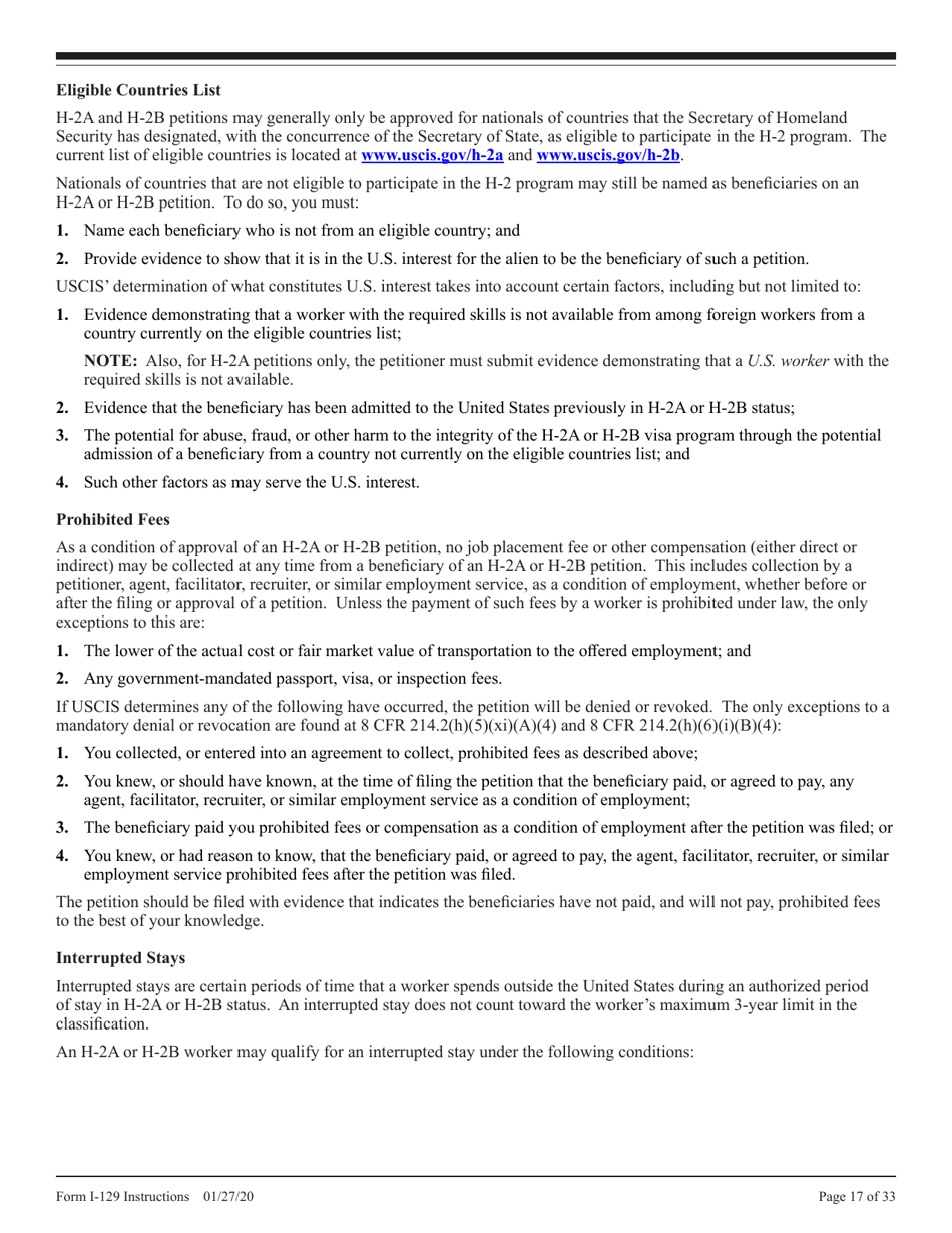 Instructions for USCIS Form I-129 Petition for Nonimmigrant Worker, Page 17