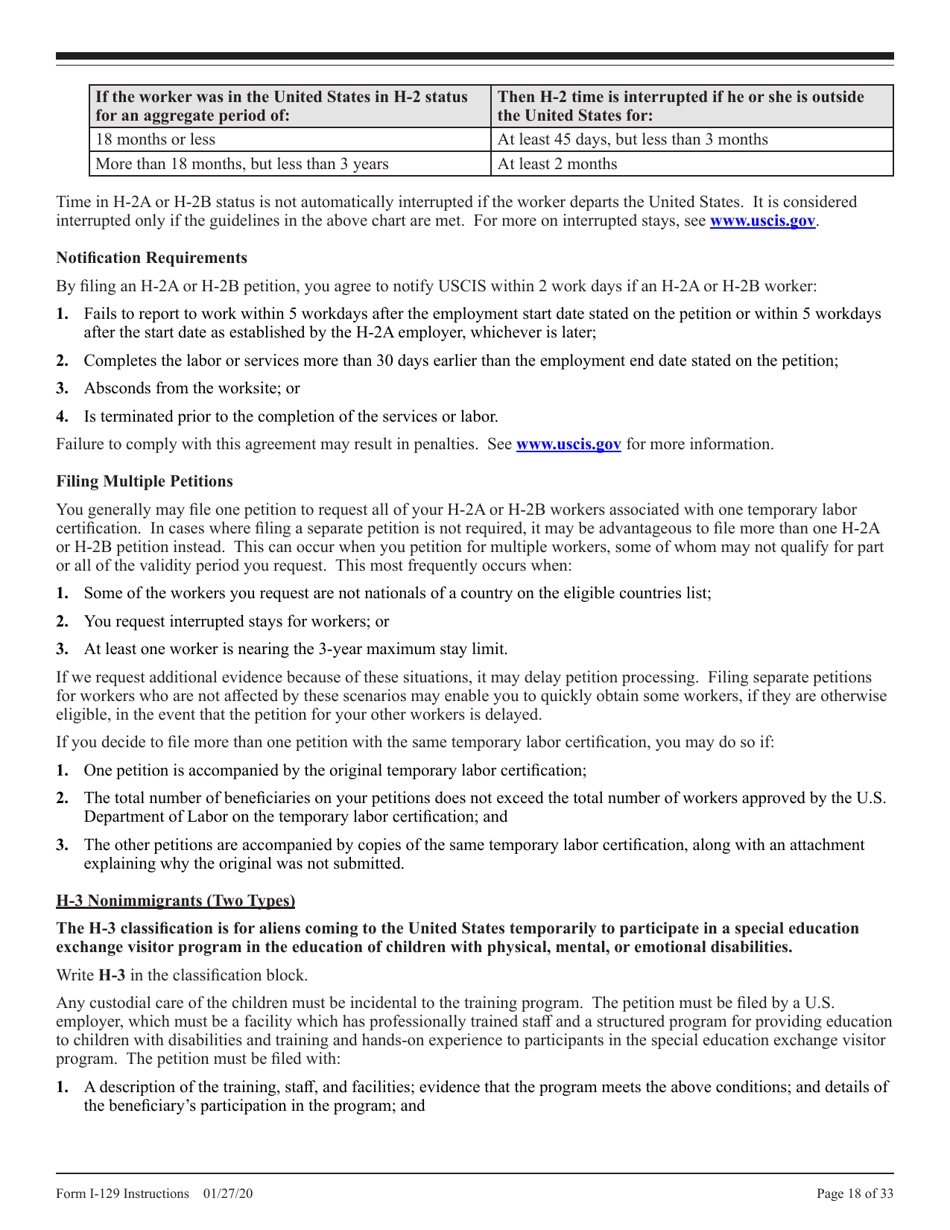 Instructions for USCIS Form I-129 Petition for Nonimmigrant Worker, Page 18