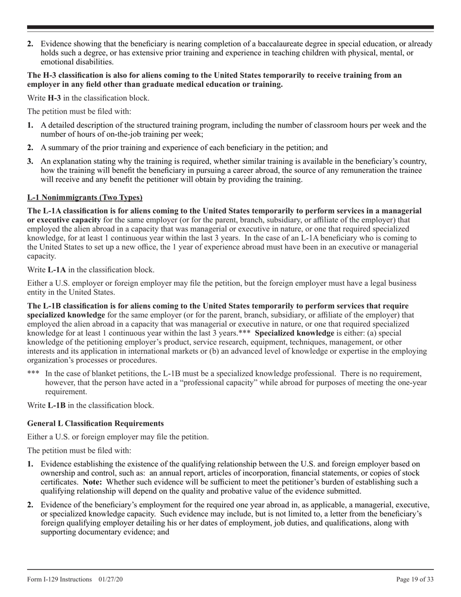 Instructions for USCIS Form I-129 Petition for Nonimmigrant Worker, Page 19