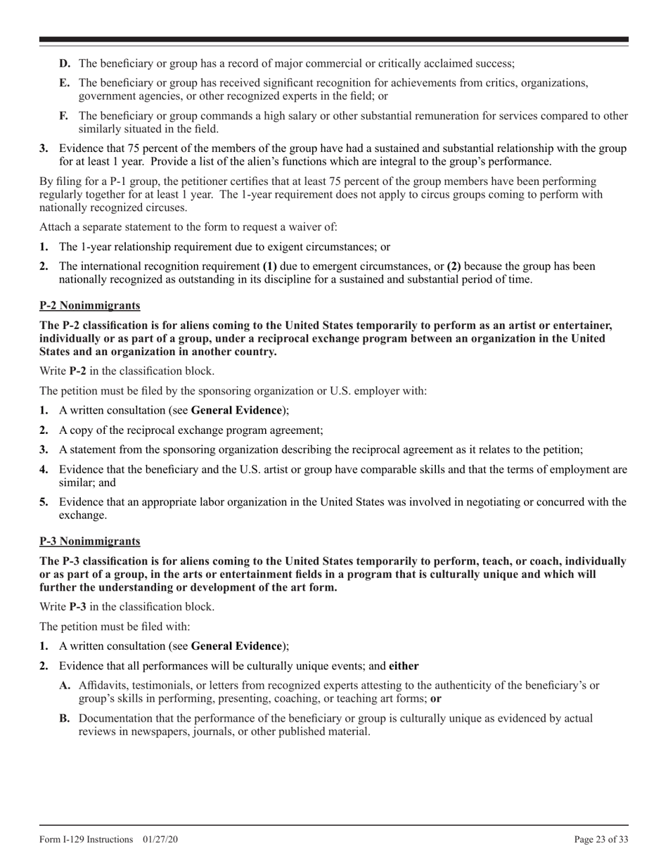 Instructions for USCIS Form I-129 Petition for Nonimmigrant Worker, Page 23