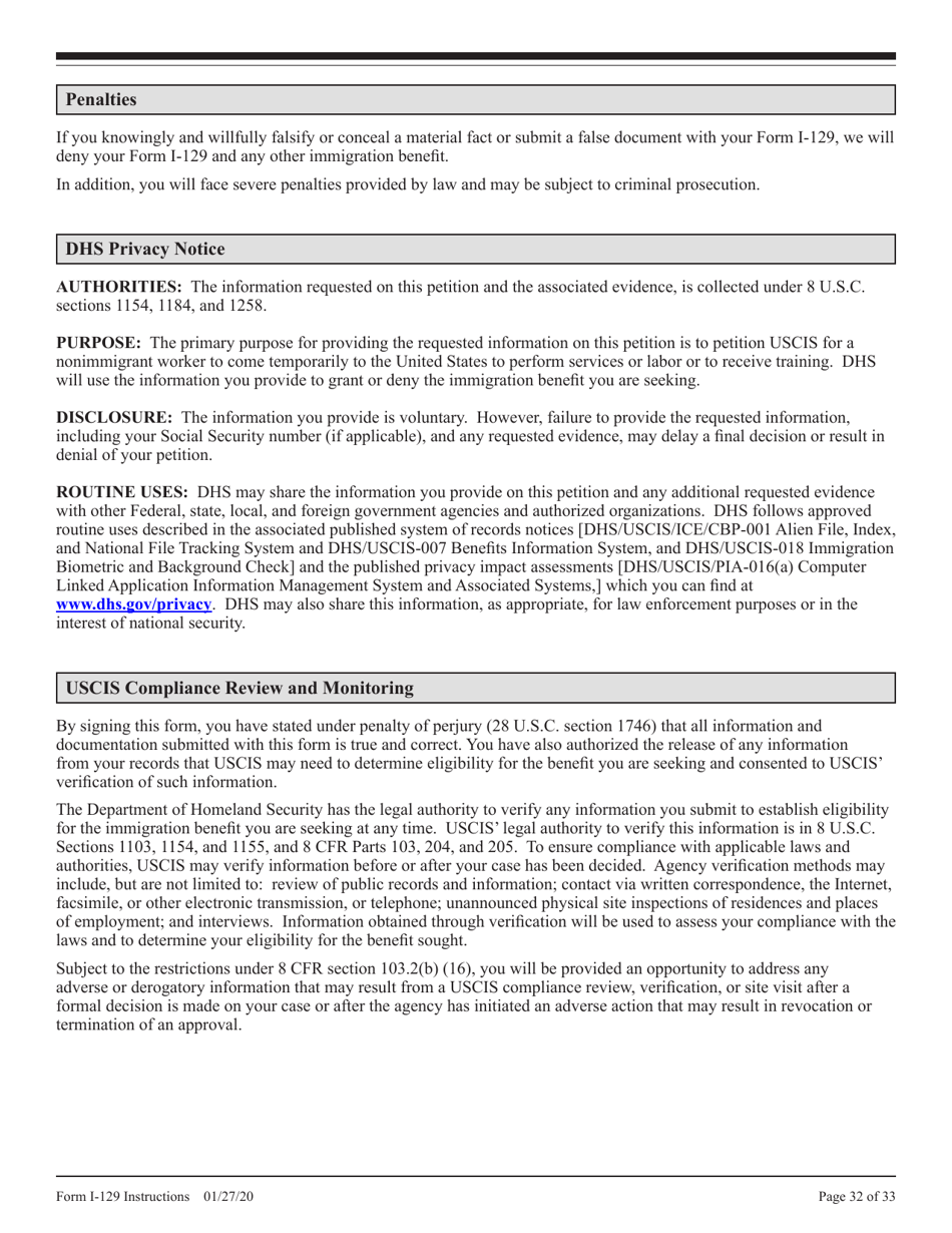 Instructions for USCIS Form I-129 Petition for Nonimmigrant Worker, Page 32