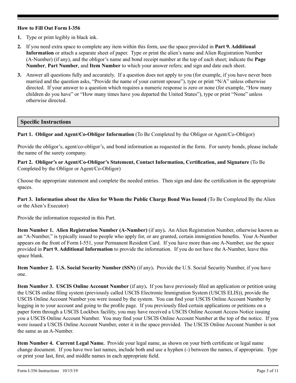 Instructions for USCIS Form I-356 Request for Cancellation of Public Charge Bond, Page 3