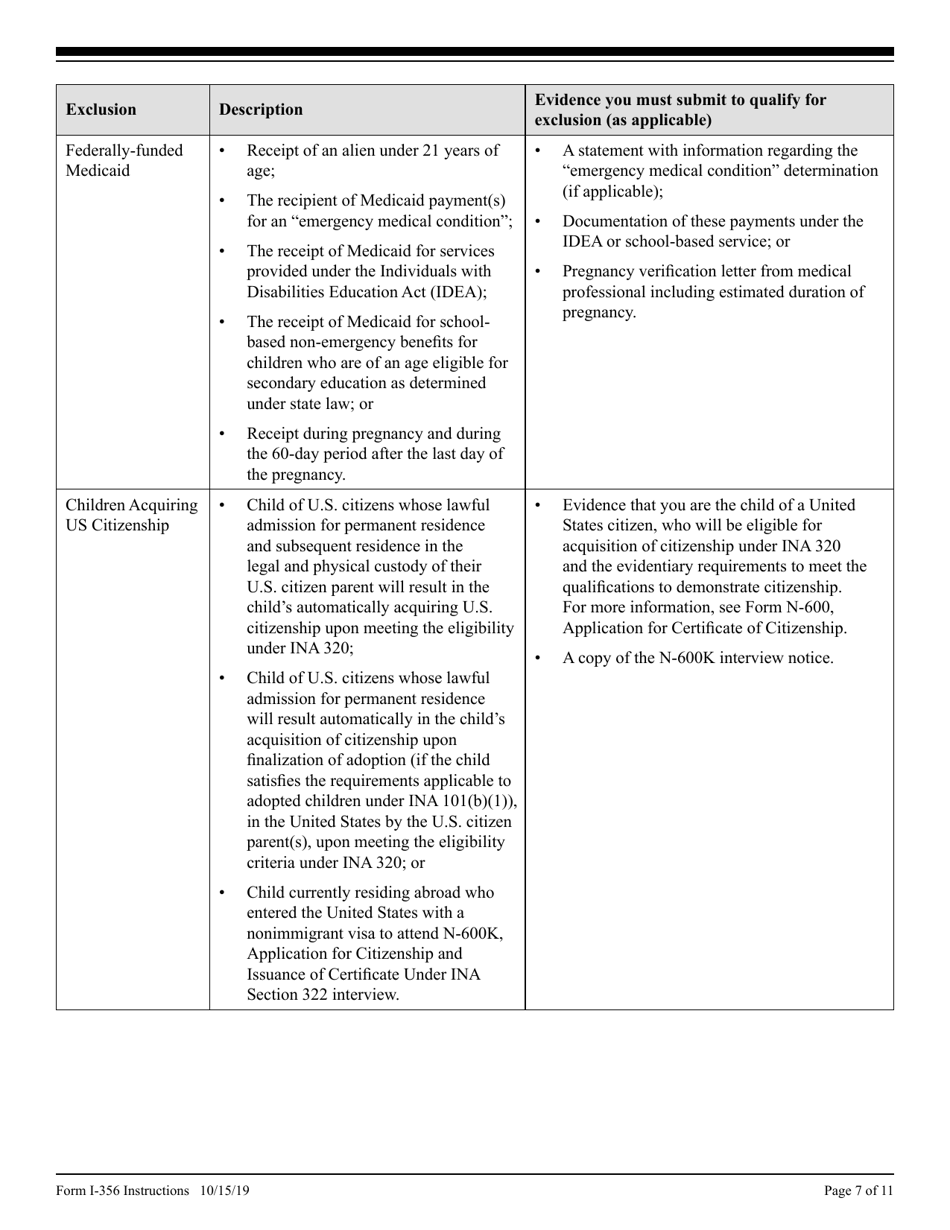Instructions for USCIS Form I-356 Request for Cancellation of Public Charge Bond, Page 7