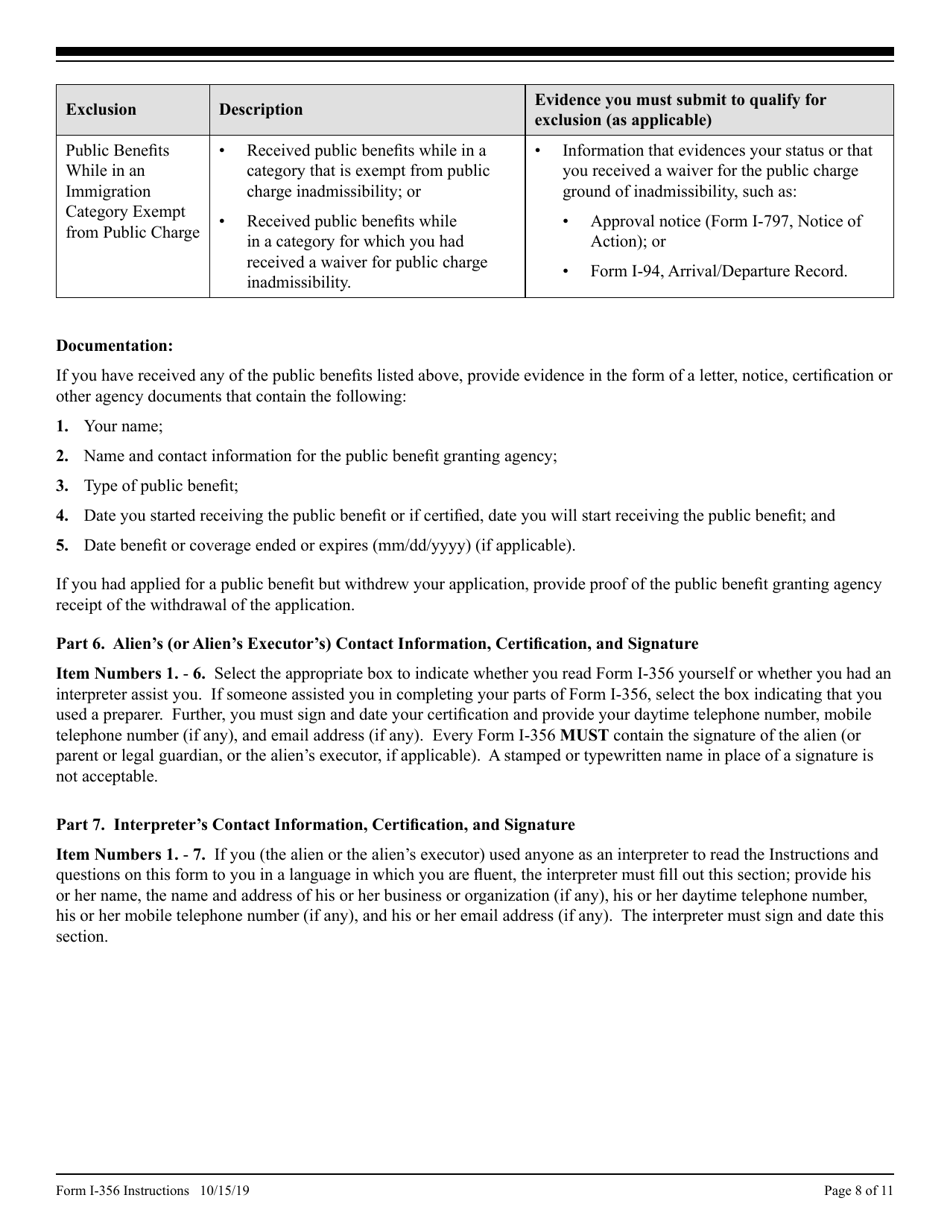 Instructions for USCIS Form I-356 Request for Cancellation of Public Charge Bond, Page 8