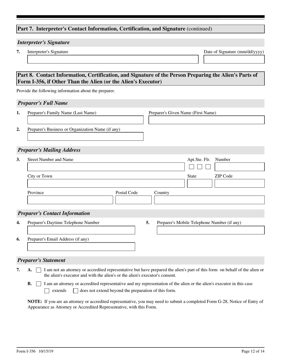 USCIS Form I-356 Request for Cancellation of Public Charge Bond, Page 12