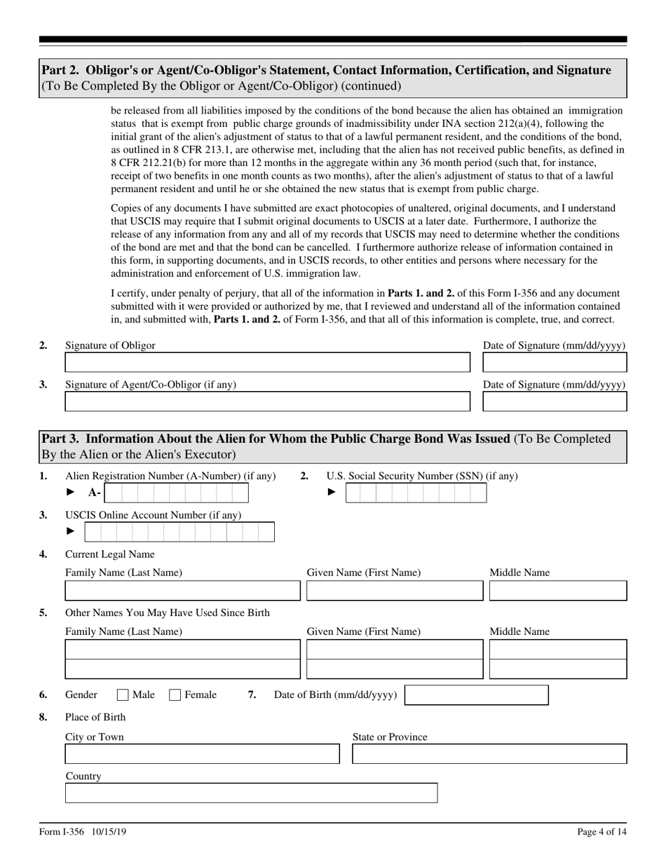 USCIS Form I-356 Request for Cancellation of Public Charge Bond, Page 4