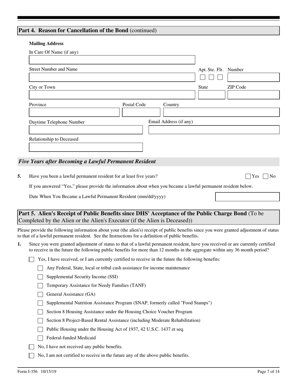 USCIS Form I-356 Request for Cancellation of Public Charge Bond, Page 7