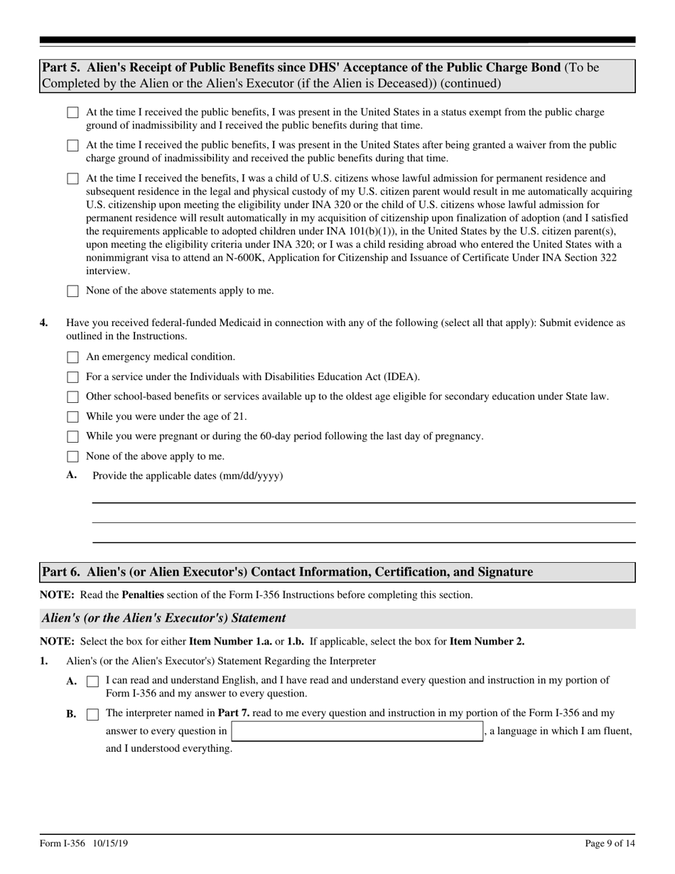 USCIS Form I-356 Request for Cancellation of Public Charge Bond, Page 9