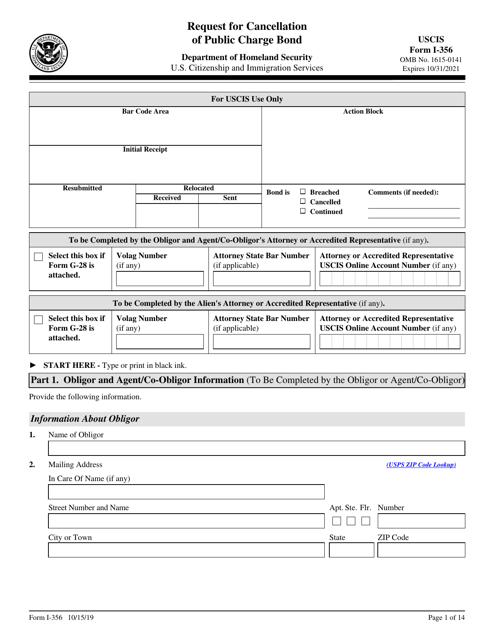 USCIS Form I-356  Printable Pdf