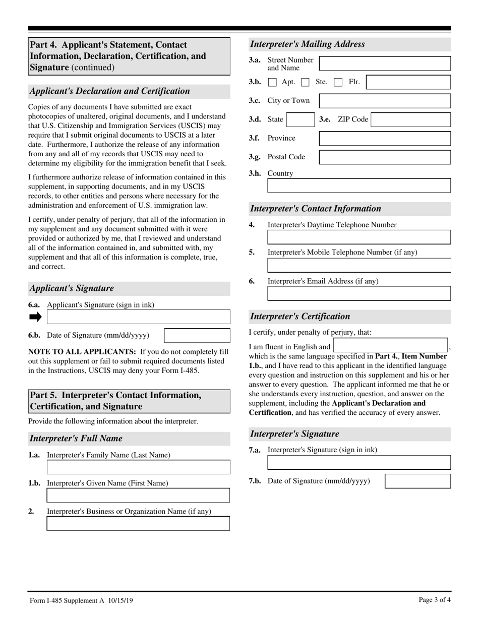 USCIS Form I-485 Supplement A - Fill Out, Sign Online And Download ...