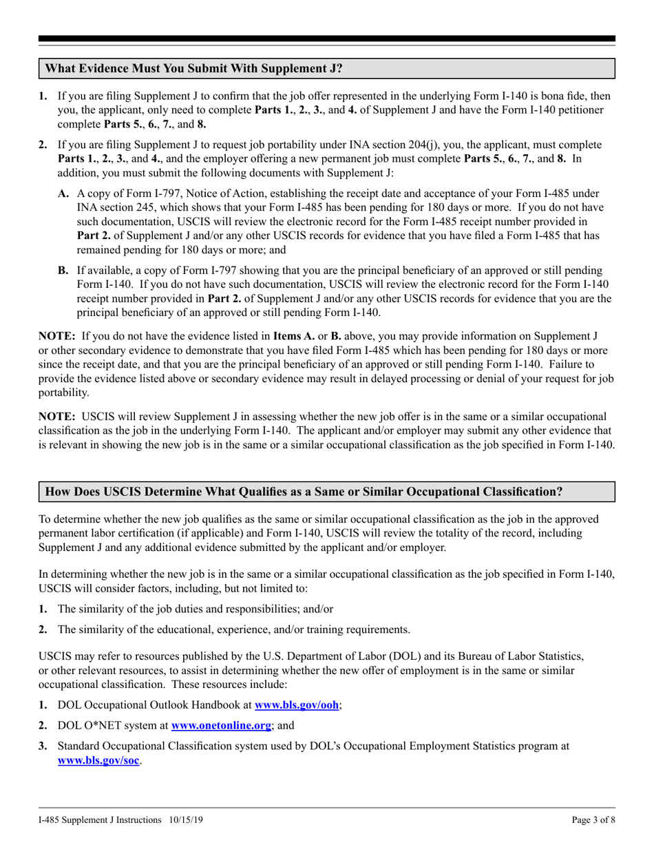Instructions for USCIS Form I-485 Supplement J Confirmation of Bona Fide Job Offer or Request for Job Portability Under Ina Section 204(J), Page 3
