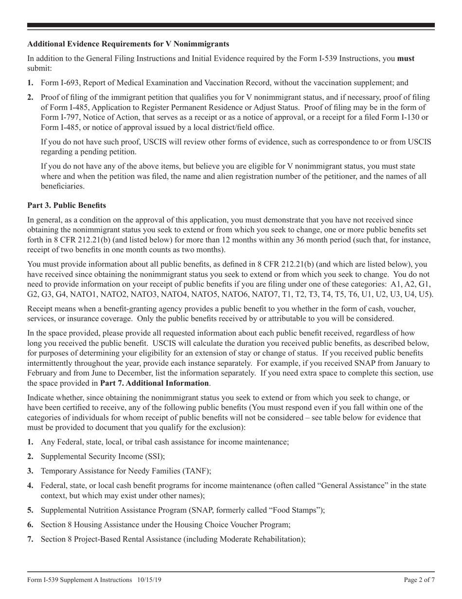 Instructions for USCIS Form I-539 Supplement A Supplemental Information for Application to Extend / Change Nonimmigrant Status, Page 2