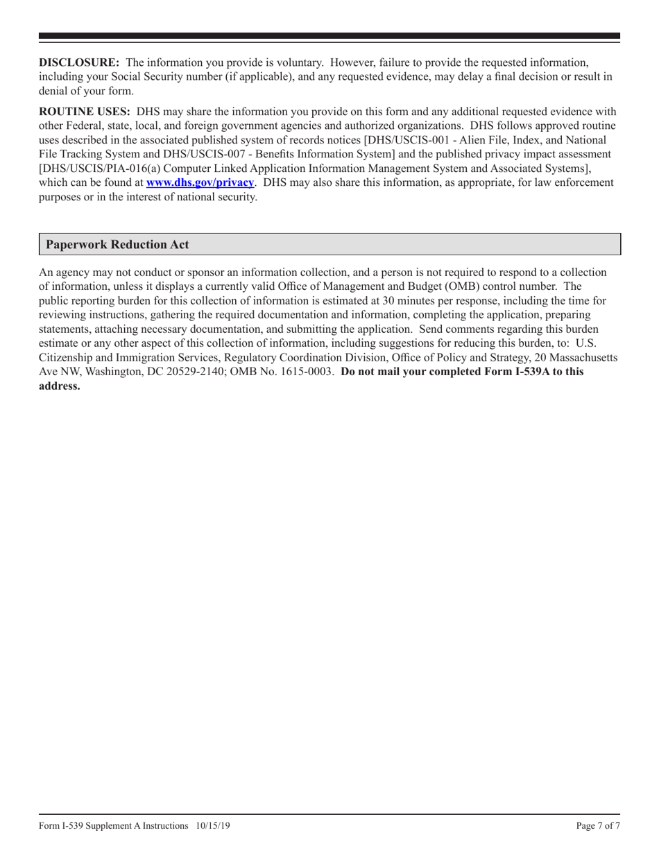 Download Instructions For Uscis Form I 539 Supplement A Supplemental Information For Application 7857