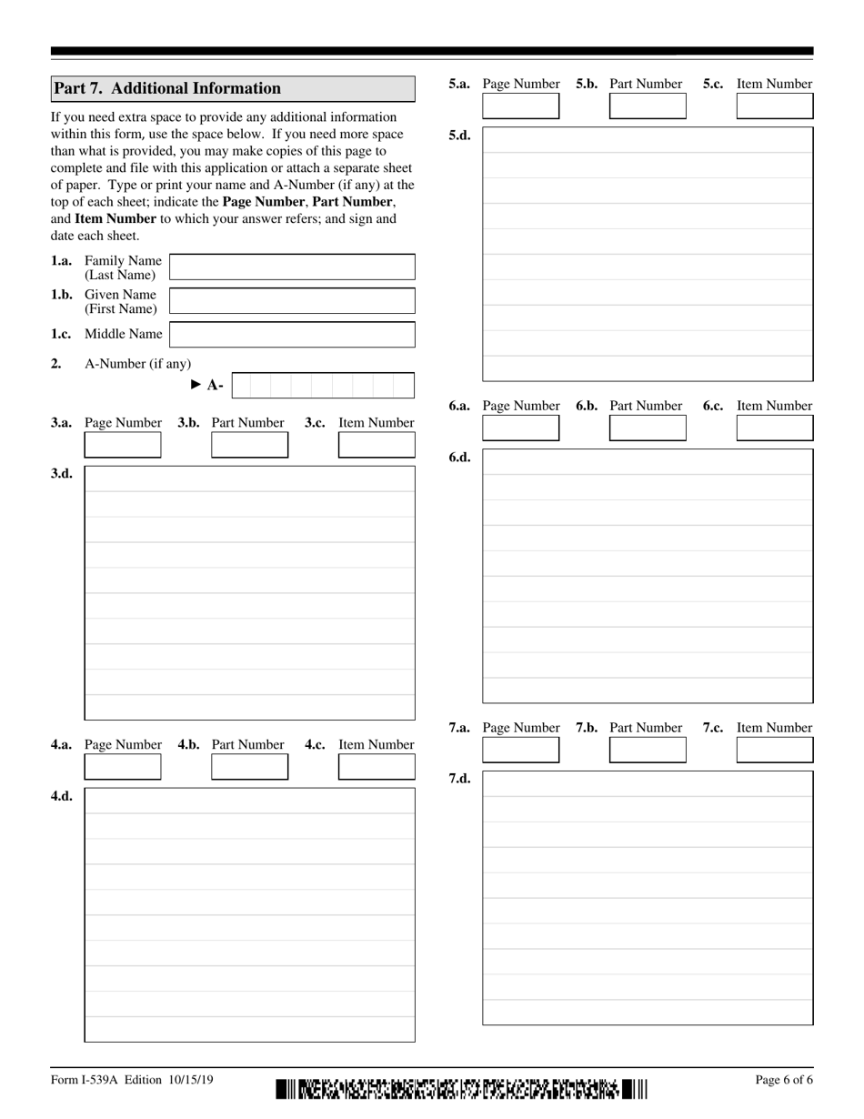 USCIS Form I-539A Supplemental Information for Application to Extend / Change Nonimmigrant Status, Page 6