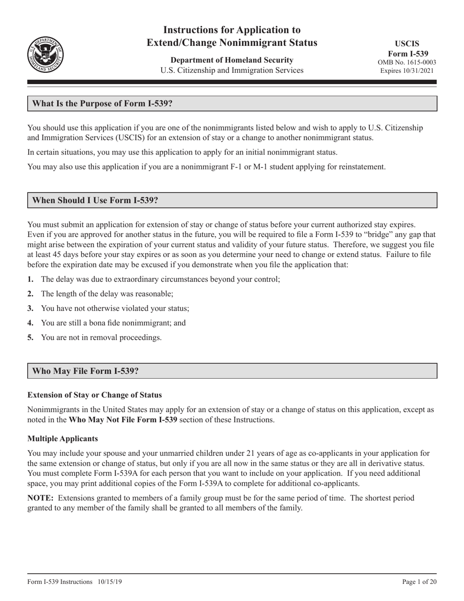Download instructions for uscis form i 539 application to extend change